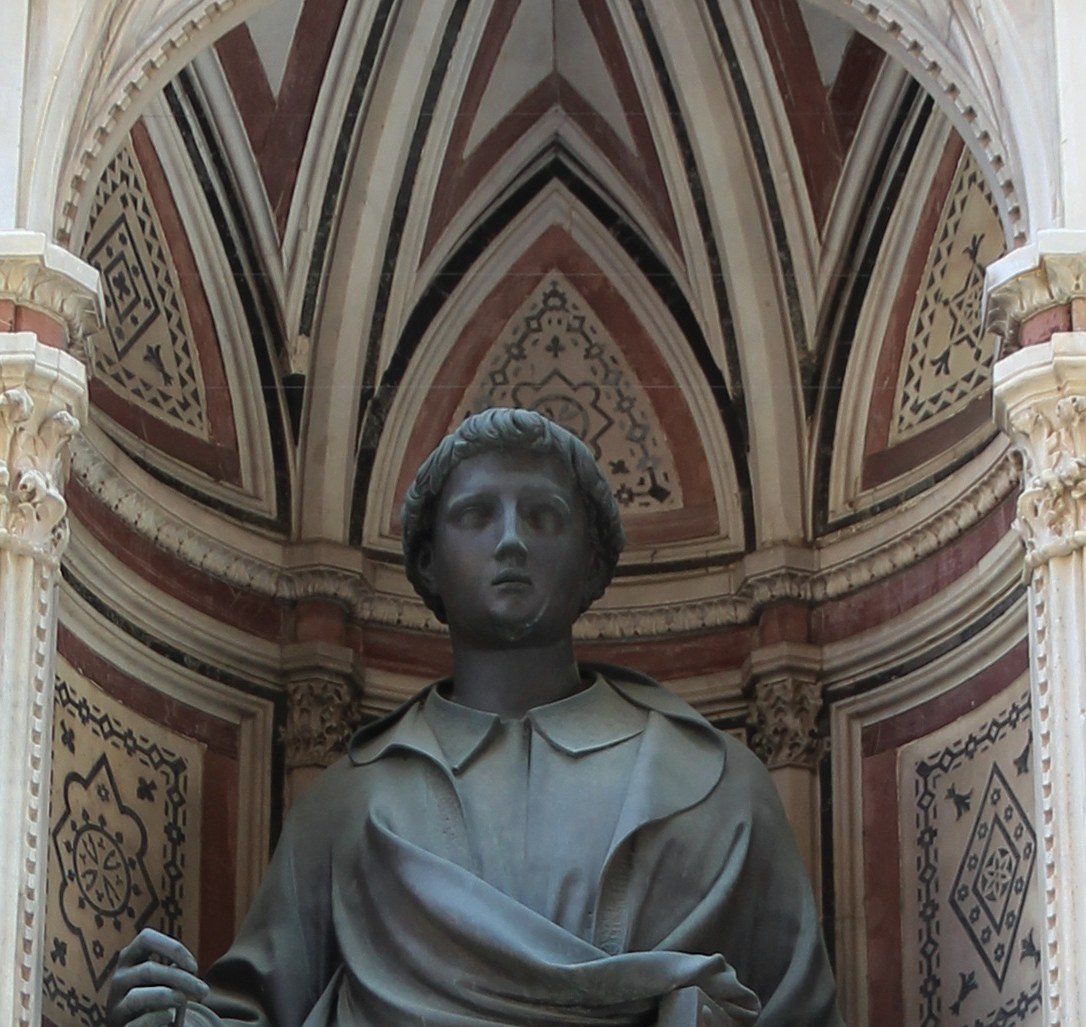 Youthful head detail from the exterior replica of Ghiberti’s St Stephen